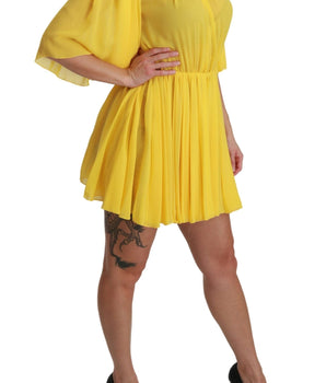 Dolce & Gabbana Silk Pleated A-line Mini Dress in Sunshine Yellow Dolce & Gabbana 