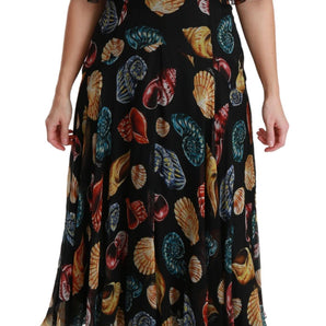 Dolce &amp; Gabbana Elegant Sea Shells Print Silk Midi Dress