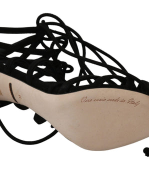 Dolce & Gabbana Elegant Black Suede Stiletto Ankle Strap Sandals Dolce & Gabbana 