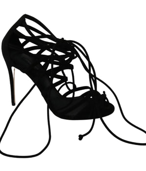 Dolce & Gabbana Elegant Black Suede Stiletto Ankle Strap Sandals Dolce & Gabbana 