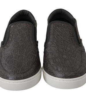 Dolce & Gabbana Elegant Gray Caiman Leather Loafers Dolce & Gabbana 