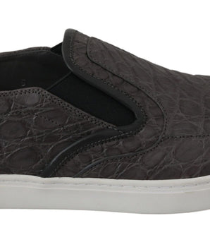 Dolce & Gabbana Elegant Gray Caiman Leather Loafers Dolce & Gabbana 