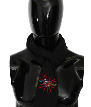 Dolce & Gabbana Elegant Virgin Wool Men's Scarf with Embroidery Dolce & Gabbana 