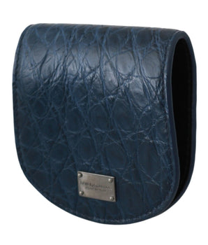 Dolce & Gabbana Elegant Blue Caimano Leather Condom Case Wallet Dolce & Gabbana 