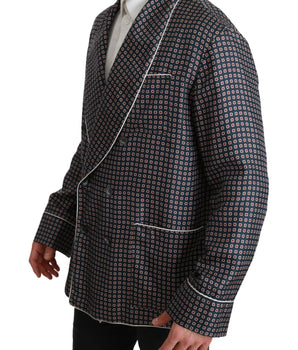 Dolce & Gabbana Elegant Navy Silk Double Breasted Coat Dolce & Gabbana 