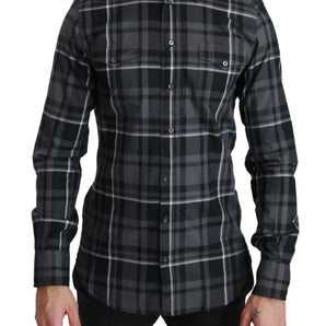 Dolce &amp; Gabbana Elegant Gray Checkered Martini Dress Shirt