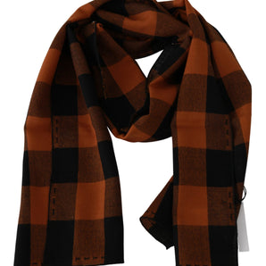 Costume National Chic Orange Check Wool Blend Scarf