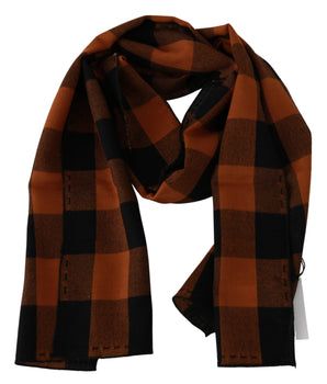 Costume National Chic Orange Check Wool Blend Scarf Costume National 