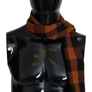 Costume National Chic Orange Check Wool Blend Scarf