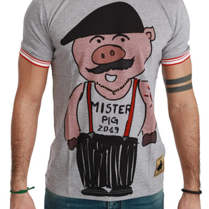 Dolce &amp; Gabbana Chic Gray Cotton T-Shirt with Year of the Pig Motive