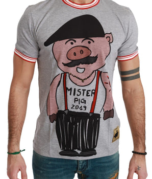 Dolce & Gabbana Chic Gray Cotton T-Shirt with Year of the Pig Motive Dolce & Gabbana 
