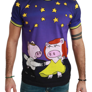 Dolce &amp; Gabbana Purple Cotton Round Neck T-Shirt with Pig Motif