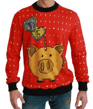 Dolce & Gabbana Elegant Red Crystal-Embellished Pullover Sweater Dolce & Gabbana 