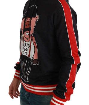 Dolce & Gabbana Elegant Black Hooded Sweater with Multicolor Motif Dolce & Gabbana 