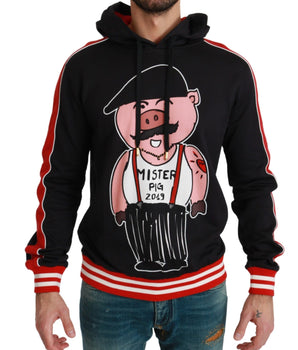 Dolce & Gabbana Elegant Black Hooded Sweater with Multicolor Motif Dolce & Gabbana 