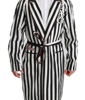 Dolce & Gabbana Elegant Belted Robe Nightgown in Black & White Dolce & Gabbana 