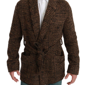 Dolce &amp; Gabbana Elegant Brown Alpaca Blend Belted Cape Jacket