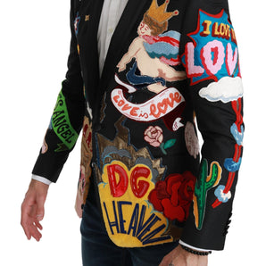 Dolce &amp; Gabbana Blazer elegante de corte slim con motivos multicolores en negro