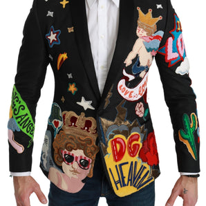 Dolce &amp; Gabbana Blazer elegante de corte slim con motivos multicolores en negro