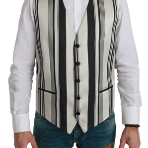 Dolce &amp; Gabbana Stripe Cotton Silk Dress Vest