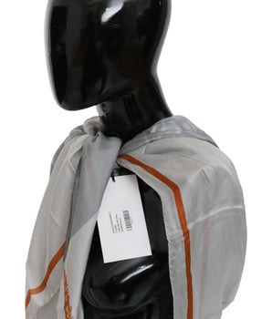 Costume National Gray Orange Silk Floral Foulard Wrap Scarf Costume National 