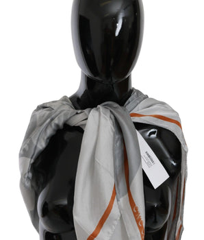 Costume National Gray Orange Silk Floral Foulard Wrap Scarf Costume National 