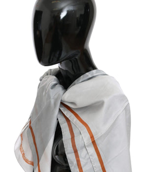 Costume National Gray Red Silk Shawl Foulard Wrap Scarf Costume National 