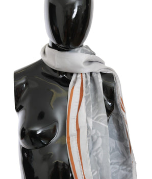 Costume National Gray Red Silk Shawl Foulard Wrap Scarf Costume National 