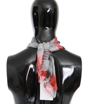Costume National Red 100% Silk Branded Gray Scarf Costume National 