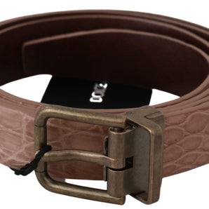 Dolce &amp; Gabbana Elegant Exotic Skin Brushed Gold Buckle Belt