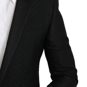 Dolce &amp; Gabbana Elegant Black Polka Dotted Wool Blend Blazer