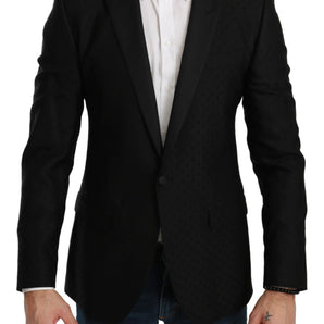 Dolce &amp; Gabbana Elegante blazer negro de mezcla de lana con lunares