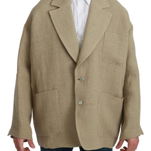 Dolce &amp; Gabbana Chic Beige Jute Single-Breasted Blazer