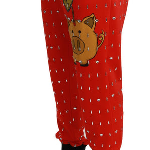 Dolce &amp; Gabbana Chic Red Piggy Bank Print Sweatpants