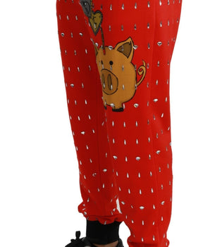 Dolce & Gabbana Chic Red Piggy Bank Print Sweatpants Dolce & Gabbana 
