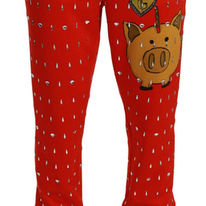 Dolce &amp; Gabbana Chic Red Piggy Bank Print Sweatpants