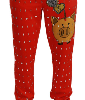 Dolce & Gabbana Chic Red Piggy Bank Print Sweatpants Dolce & Gabbana 