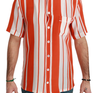 Dolce & Gabbana Elegant Striped Silk Shirt - White & Orange