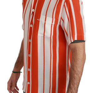 Dolce & Gabbana Elegant Striped Silk Shirt - White & Orange