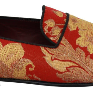 Dolce & Gabbana Rose Gold Brocade Loafers Slide Flats Dolce & Gabbana 