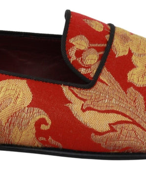 Dolce & Gabbana Rose Gold Brocade Loafers Slide Flats Dolce & Gabbana 