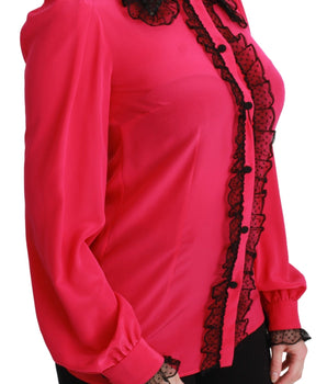 Blusa con detalle de encaje en mezcla de seda de Dolce &amp; Gabbana en color rosa