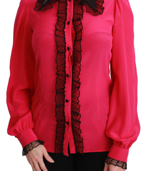 Blusa con detalle de encaje en mezcla de seda de Dolce &amp; Gabbana en color rosa