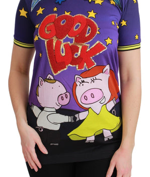 Dolce & Gabbana Purple YEAR OF THE PIG Top Cotton T-shirt Dolce & Gabbana 