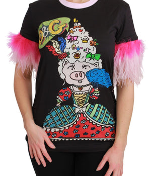 Dolce & Gabbana Black YEAR OF THE PIG Top Cotton T-shirt Dolce & Gabbana 
