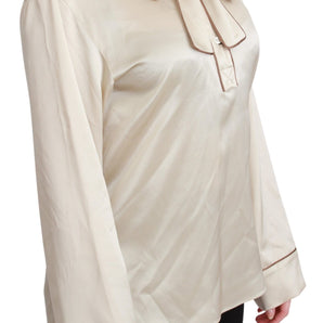 Dolce &amp; Gabbana Elegant Beige Silk Satin Blouse with QUEEN Embroidery