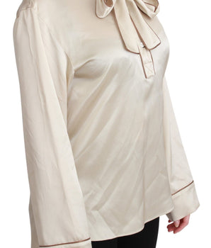 Dolce & Gabbana Beige Sleeve Top Queen Silk Satin Blouse Dolce & Gabbana 