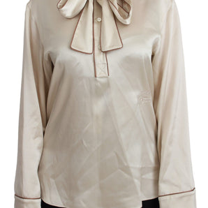 Dolce & Gabbana Elegant Beige Silk Satin Blouse with QUEEN Embroidery