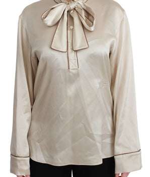 Dolce & Gabbana Beige Sleeve Top Queen Silk Satin Blouse Dolce & Gabbana 
