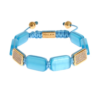 Nialaya Elegant Blue Opal & Diamond-Studded Bracelet